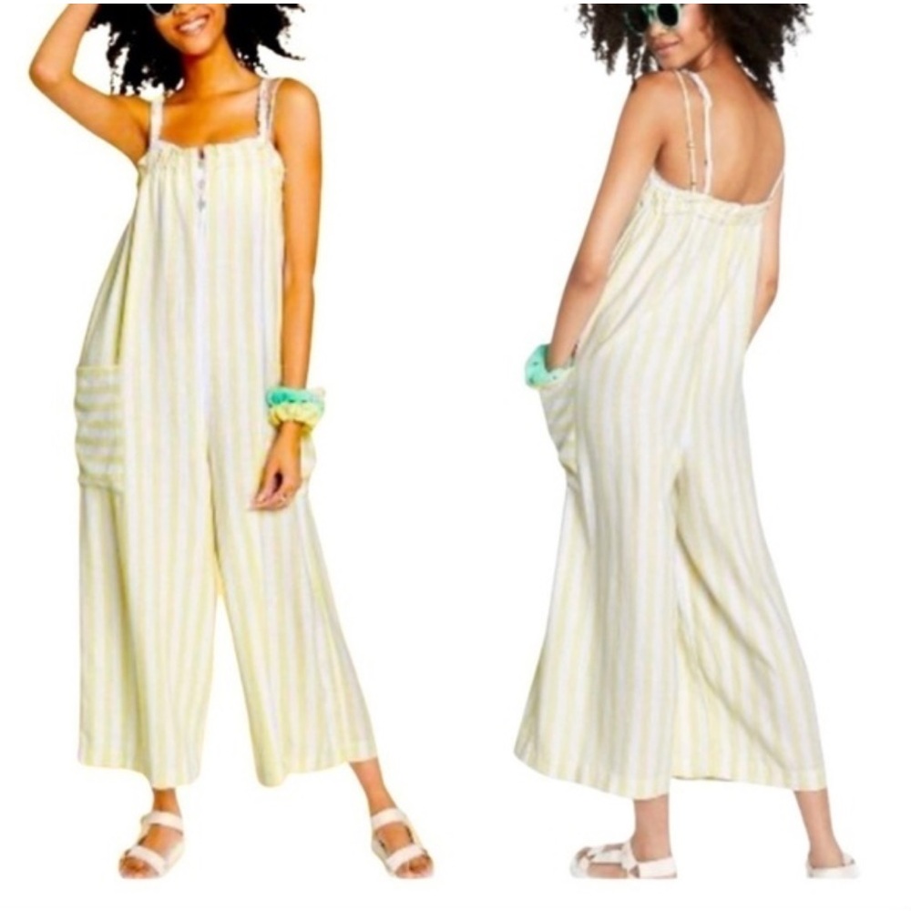 NEW Stoney Clover Lane X Target yellow striped linen blend  jumpsuit XS